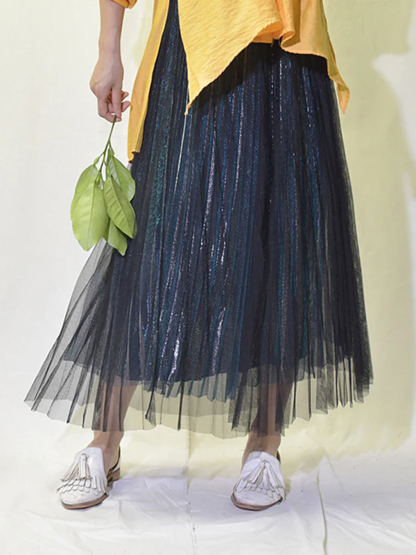 Urban A-Line Elastic Waist Mesh Pleated Skirts - Image 5