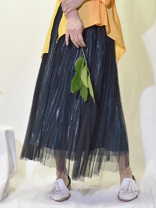 Urban A-Line Elastic Waist Mesh Pleated Skirts - Image 6