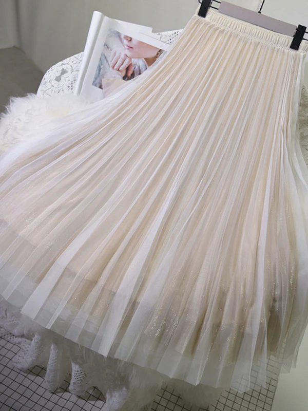 Urban A-Line Elastic Waist Mesh Pleated Skirts - Image 8