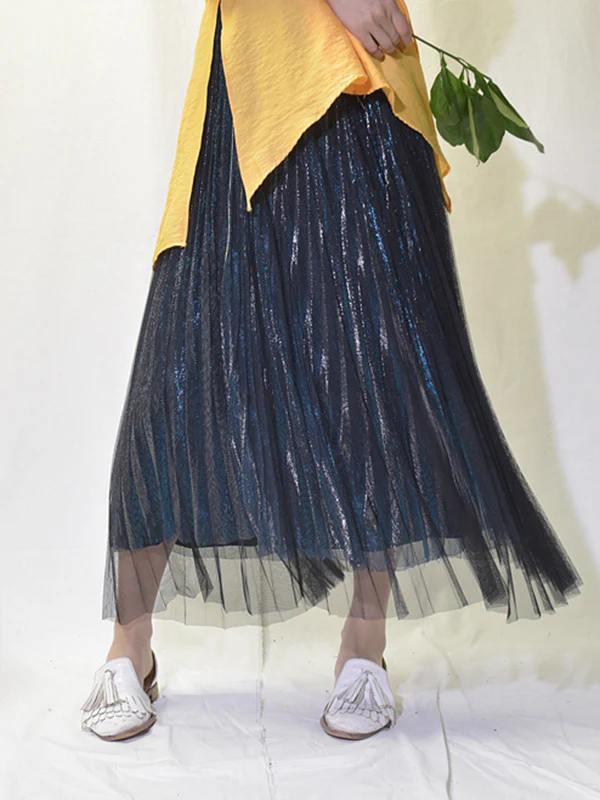 Urban A-Line Elastic Waist Mesh Pleated Skirts - Image 9