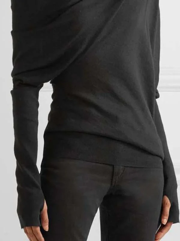 Urban Asymmetric One-Shoulder Long Sleeves T-Shirt Top - Image 3