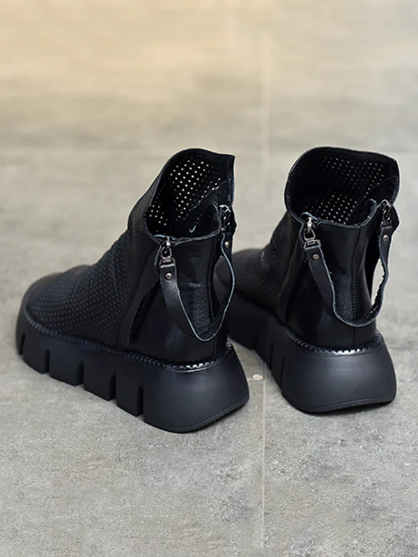 Urban Black Brown Zipper Hollow Platform Shoes - Image 14