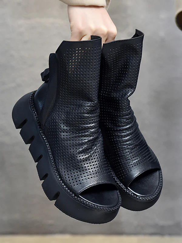 Urban Black Brown Zipper Hollow Platform Shoes - Image 15
