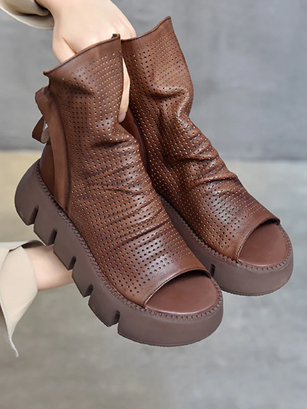 Urban Black Brown Zipper Hollow Platform Shoes - Image 16