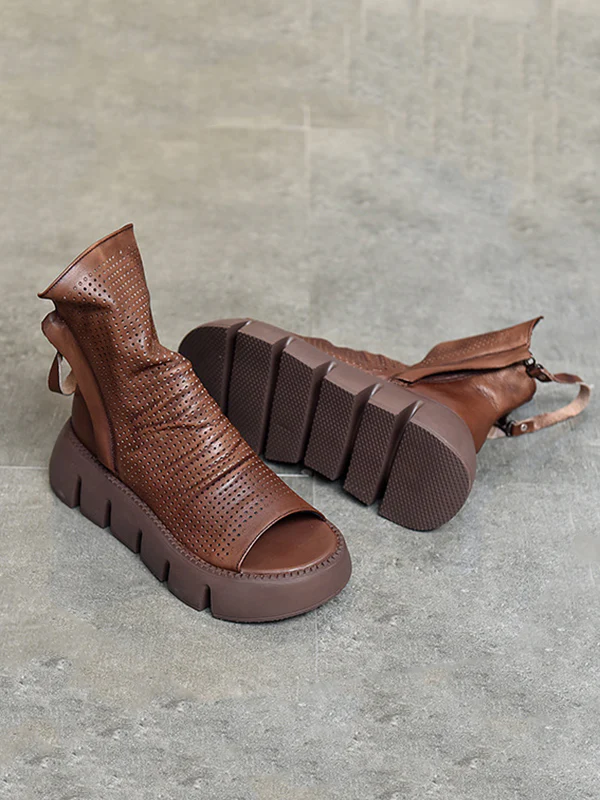 Urban Black Brown Zipper Hollow Platform Shoes - Image 17