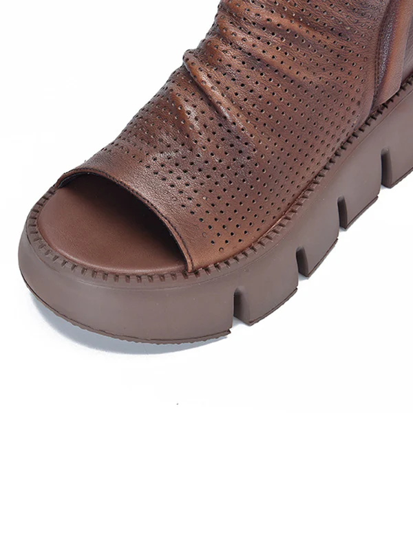 Urban Black Brown Zipper Hollow Platform Shoes - Image 21