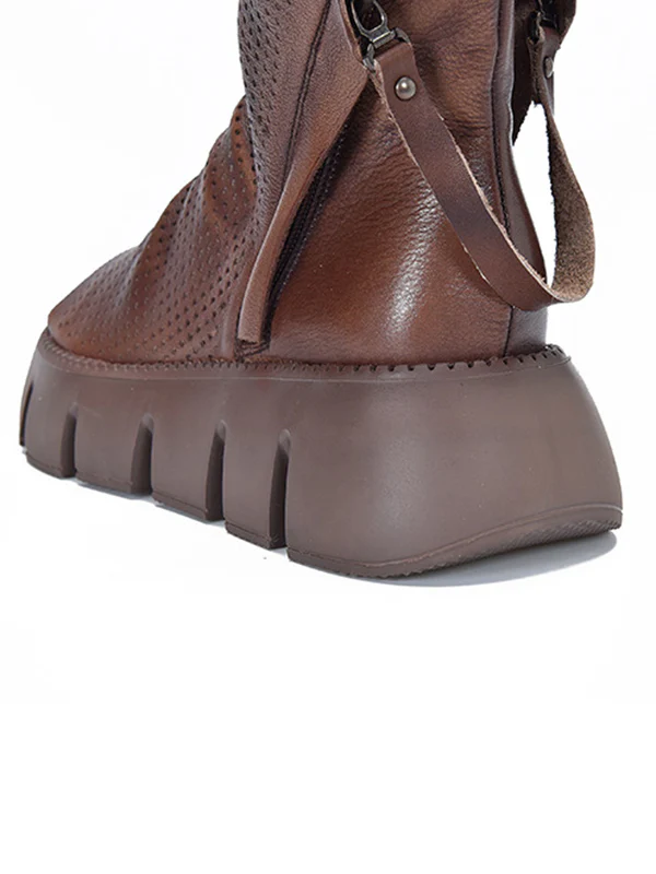 Urban Black Brown Zipper Hollow Platform Shoes - Image 22