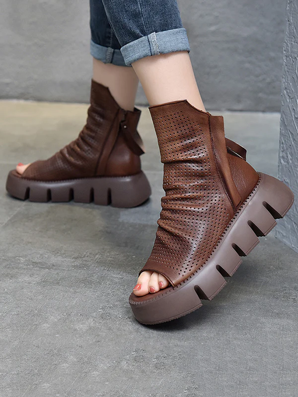 Urban Black Brown Zipper Hollow Platform Shoes - Image 4