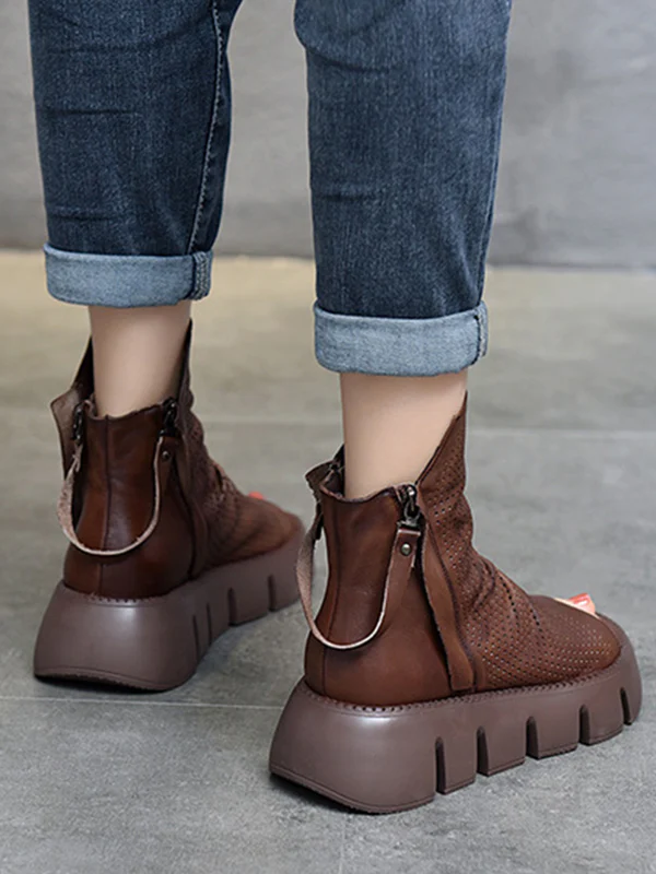 Urban Black Brown Zipper Hollow Platform Shoes - Image 5