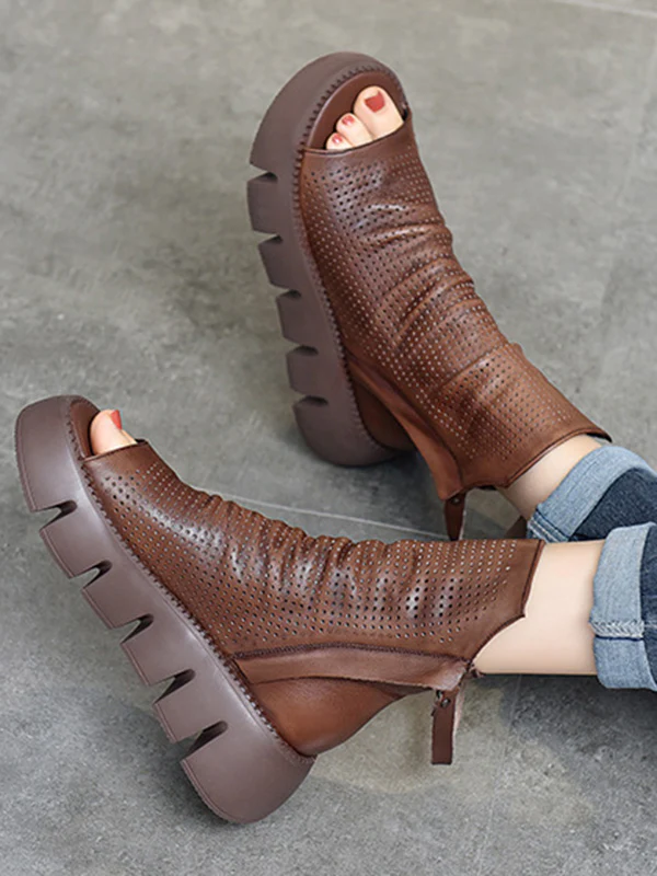 Urban Black Brown Zipper Hollow Platform Shoes - Image 6