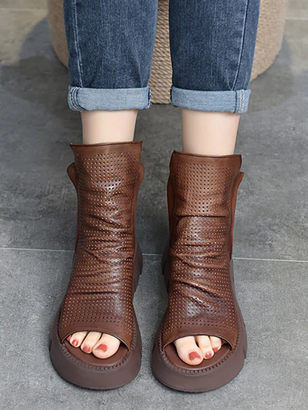 Urban Black Brown Zipper Hollow Platform Shoes - Image 7