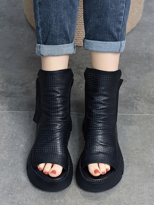 Urban Black Brown Zipper Hollow Platform Shoes - Image 8