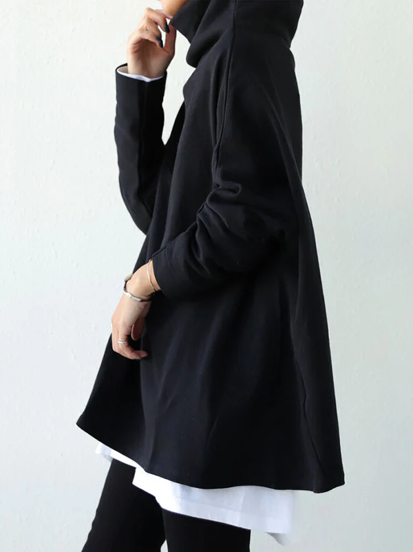 Urban Black&Gray High-Neck Long Sleeve Oversize T-Shirt - Image 10
