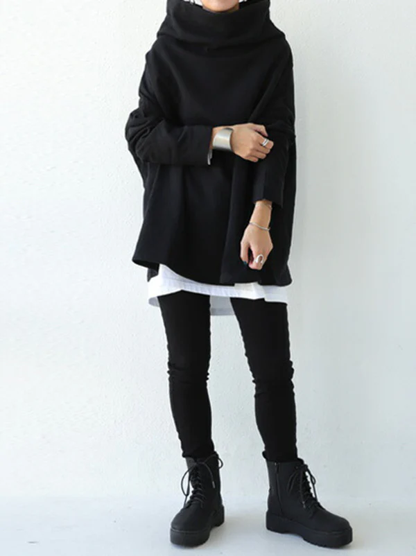 Urban Black&Gray High-Neck Long Sleeve Oversize T-Shirt - Image 11