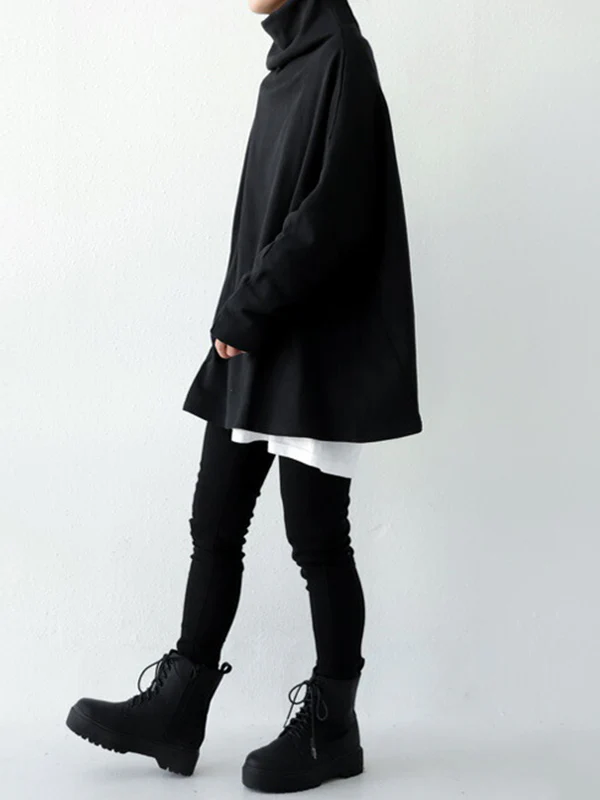 Urban Black&Gray High-Neck Long Sleeve Oversize T-Shirt - Image 12