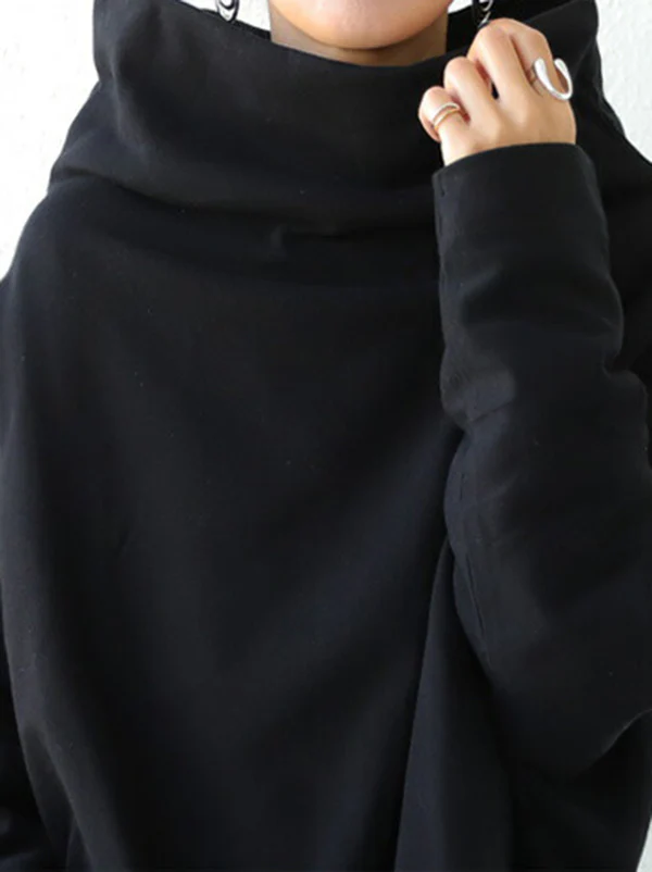 Urban Black&Gray High-Neck Long Sleeve Oversize T-Shirt - Image 14