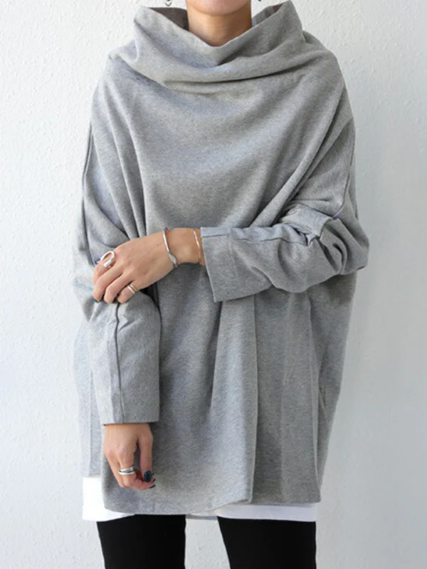 Urban Black&Gray High-Neck Long Sleeve Oversize T-Shirt - Image 3