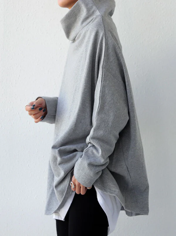 Urban Black&Gray High-Neck Long Sleeve Oversize T-Shirt - Image 4