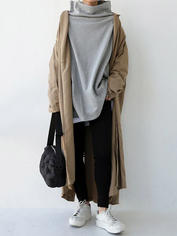Urban Black&Gray High-Neck Long Sleeve Oversize T-Shirt - Image 5