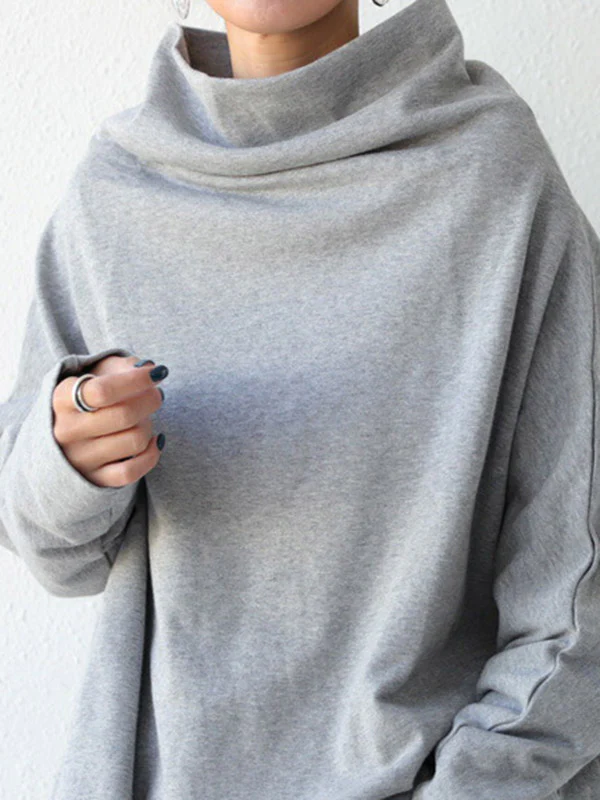 Urban Black&Gray High-Neck Long Sleeve Oversize T-Shirt - Image 7