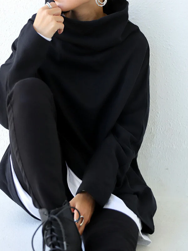Urban Black&Gray High-Neck Long Sleeve Oversize T-Shirt - Image 8