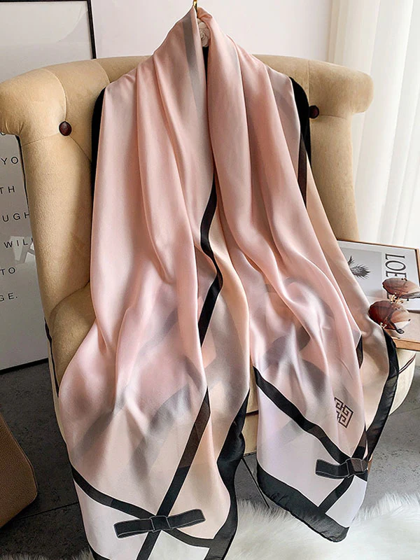 Urban Bow-Embellished Printed Contrast Color Shawl - Image 3