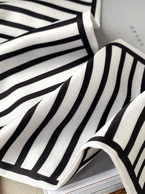 Urban Contrast Color Striped Printed Silk Imitation Scarf - Image 11