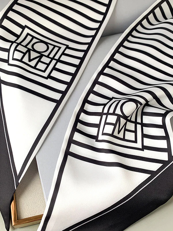 Urban Contrast Color Striped Printed Silk Imitation Scarf - Image 13