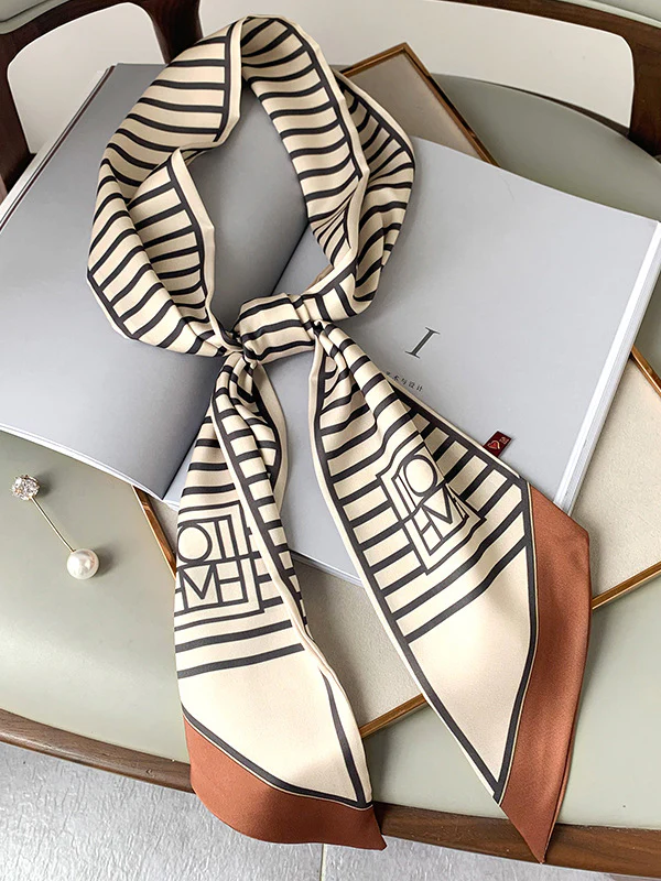 Urban Contrast Color Striped Printed Silk Imitation Scarf - Image 3