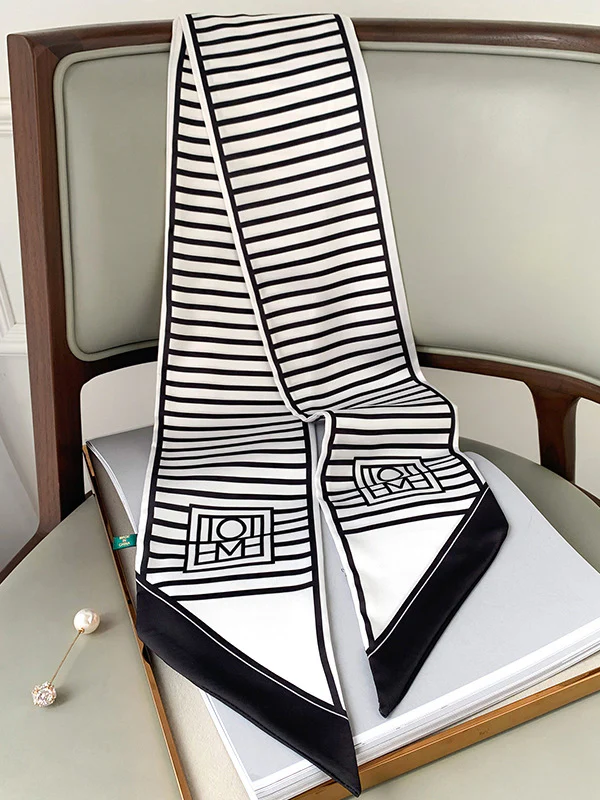 Urban Contrast Color Striped Printed Silk Imitation Scarf - Image 4