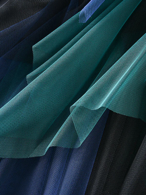 Urban Green Blue Contrast Color Irregular A-Line Gauze Skirts - Image 7