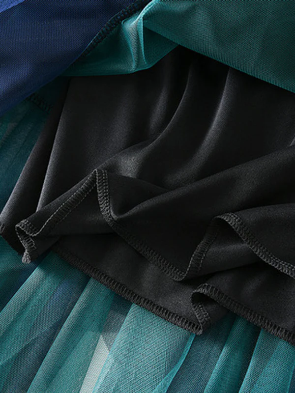 Urban Green Blue Contrast Color Irregular A-Line Gauze Skirts - Image 8