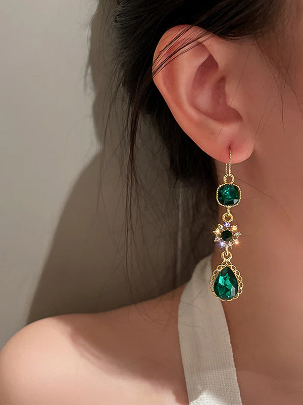 Urban Green Rhinestone Waterdrop Earrings Accessories - Image 2