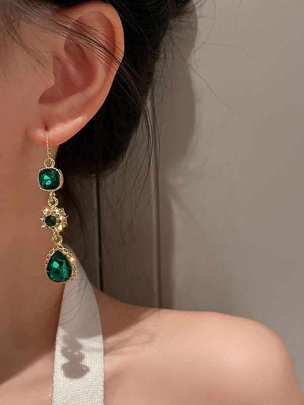 Urban Green Rhinestone Waterdrop Earrings Accessories - Image 3