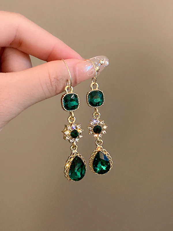 Urban Green Rhinestone Waterdrop Earrings Accessories - Image 4