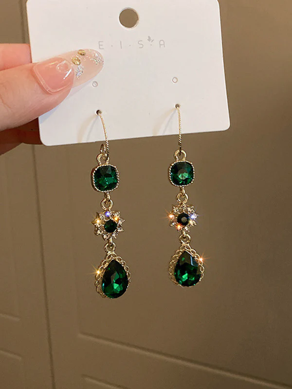 Urban Green Rhinestone Waterdrop Earrings Accessories - Image 6
