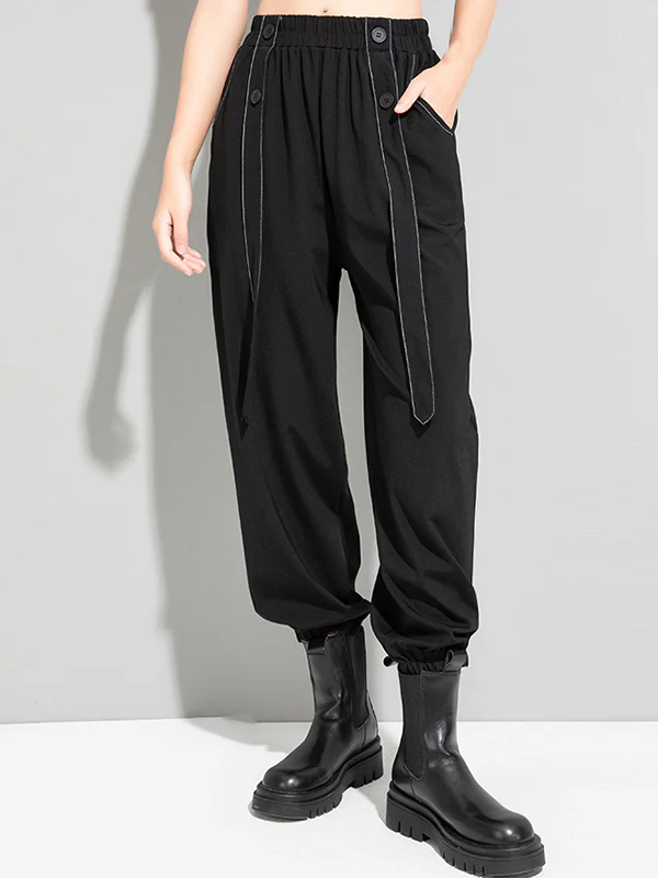 Urban High-Waisted Black Casual Pants Bottoms Harem Pants - Image 2