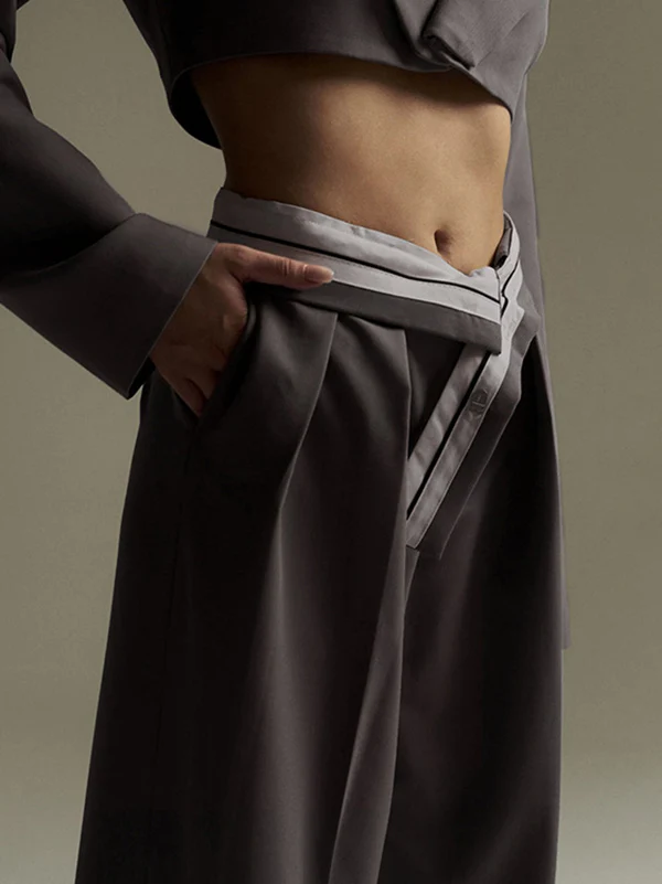 Urban High Waisted Wide Leg Striped Pleated Solid Color Pants - Image 10