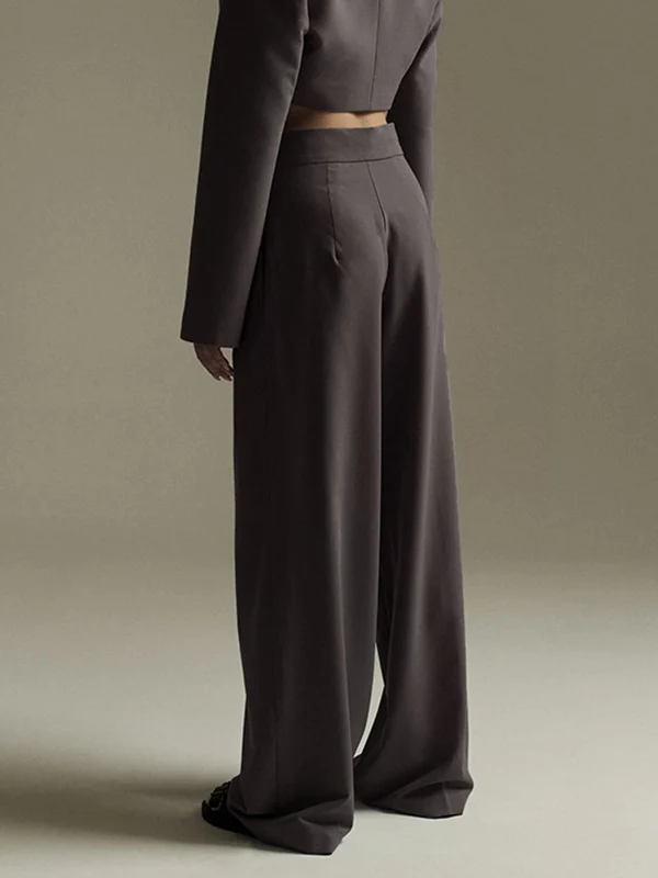 Urban High Waisted Wide Leg Striped Pleated Solid Color Pants - Image 11