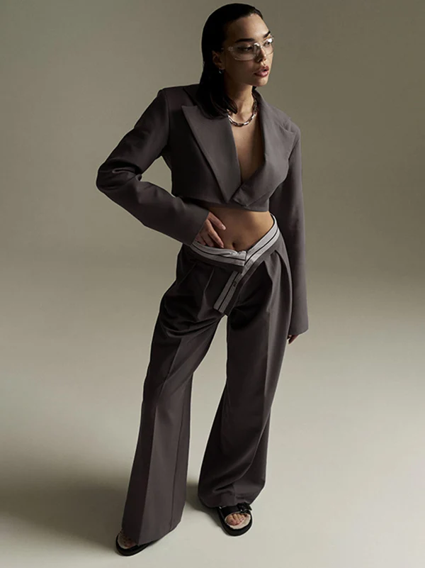 Urban High Waisted Wide Leg Striped Pleated Solid Color Pants - Image 13