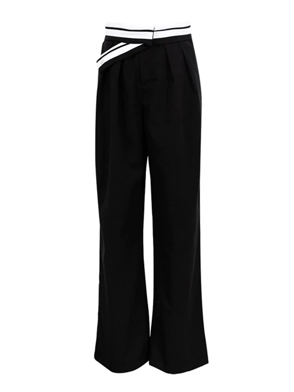 Urban High Waisted Wide Leg Striped Pleated Solid Color Pants - Image 14