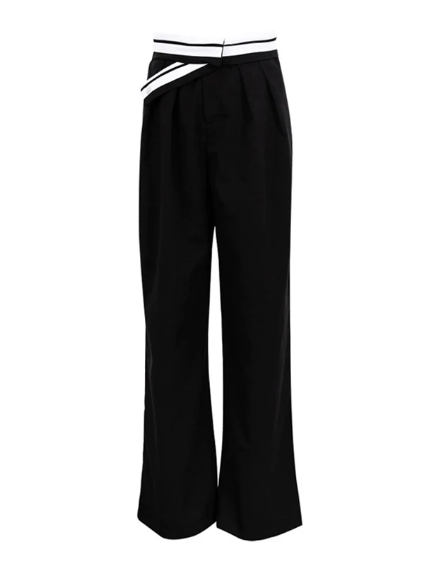 Urban High Waisted Wide Leg Striped Pleated Solid Color Pants - Image 15
