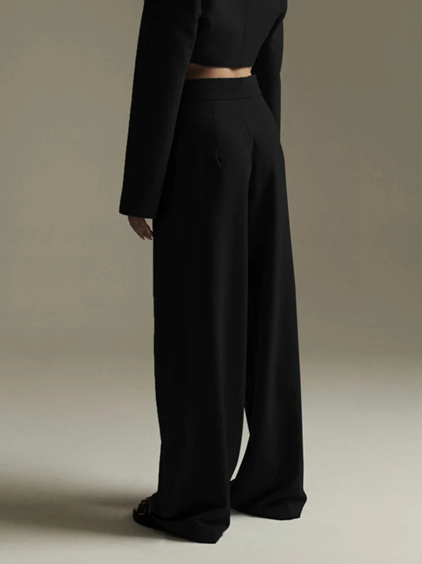 Urban High Waisted Wide Leg Striped Pleated Solid Color Pants - Image 4