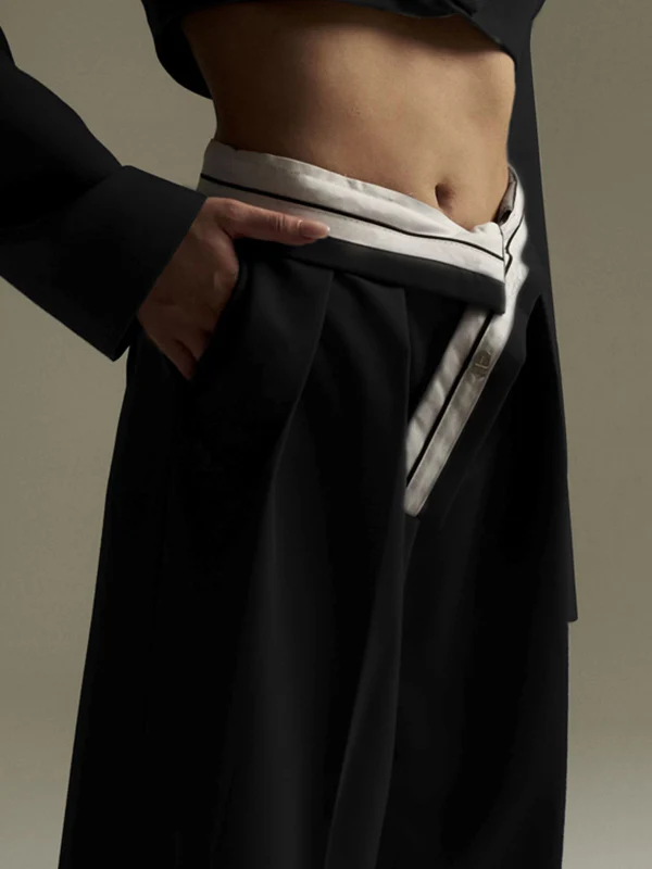 Urban High Waisted Wide Leg Striped Pleated Solid Color Pants - Image 6