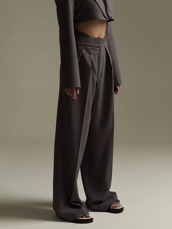 Urban High Waisted Wide Leg Striped Pleated Solid Color Pants - Image 9