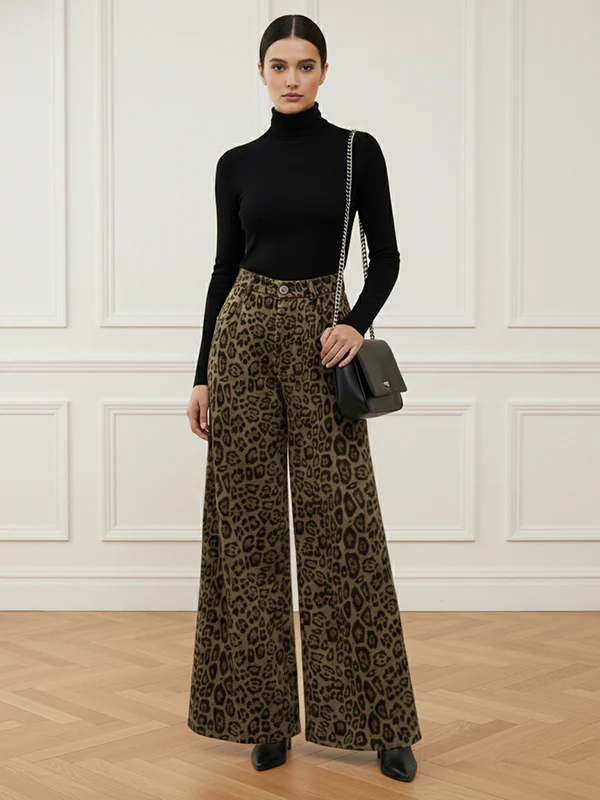 Urban Leopard Patchwork Wide Leg Pants - Image 4