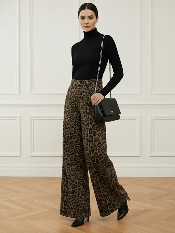 Urban Leopard Patchwork Wide Leg Pants - Image 5