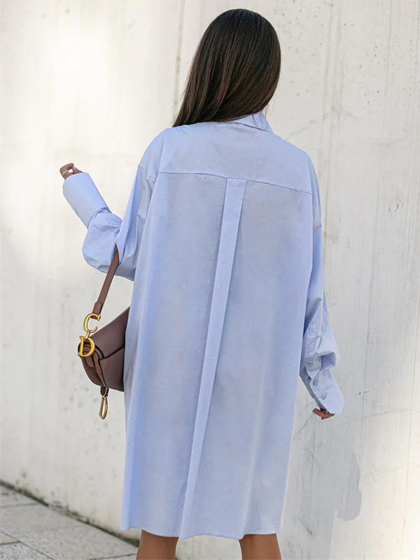 Urban Long Sleeves High-Low Solid Color Lapel Collar Blouses - Image 14