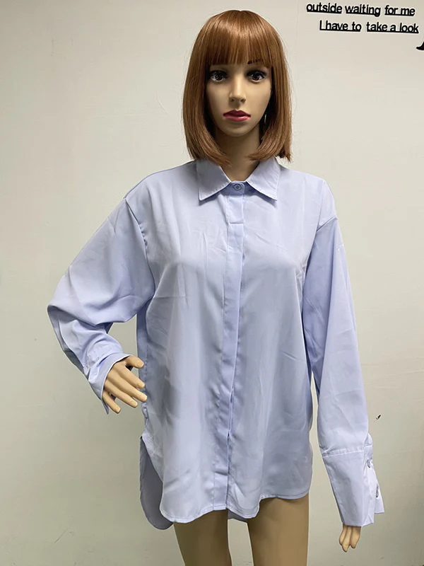 Urban Long Sleeves High-Low Solid Color Lapel Collar Blouses - Image 22