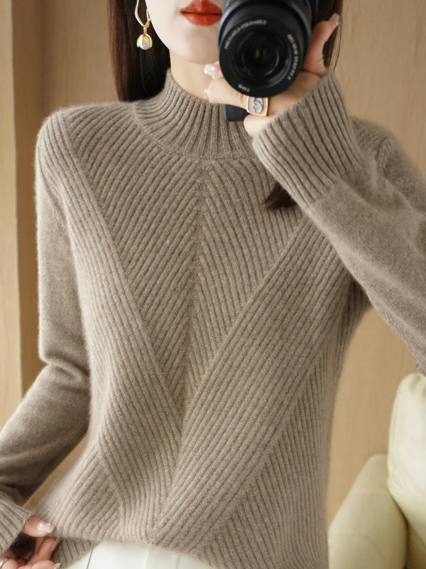 Urban Long Sleeves Solid Color Half Turtleneck Sweater Tops - Image 12